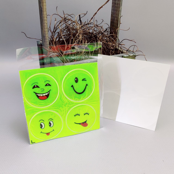 Набор светоотражающих наклеек "Смайл" / фликер на одежду, велосипед, коляску, рюкзак - 4 наклейки